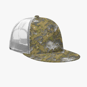 All-Over Print Black Buckle Flat-brimmed Mesh Cap With Box